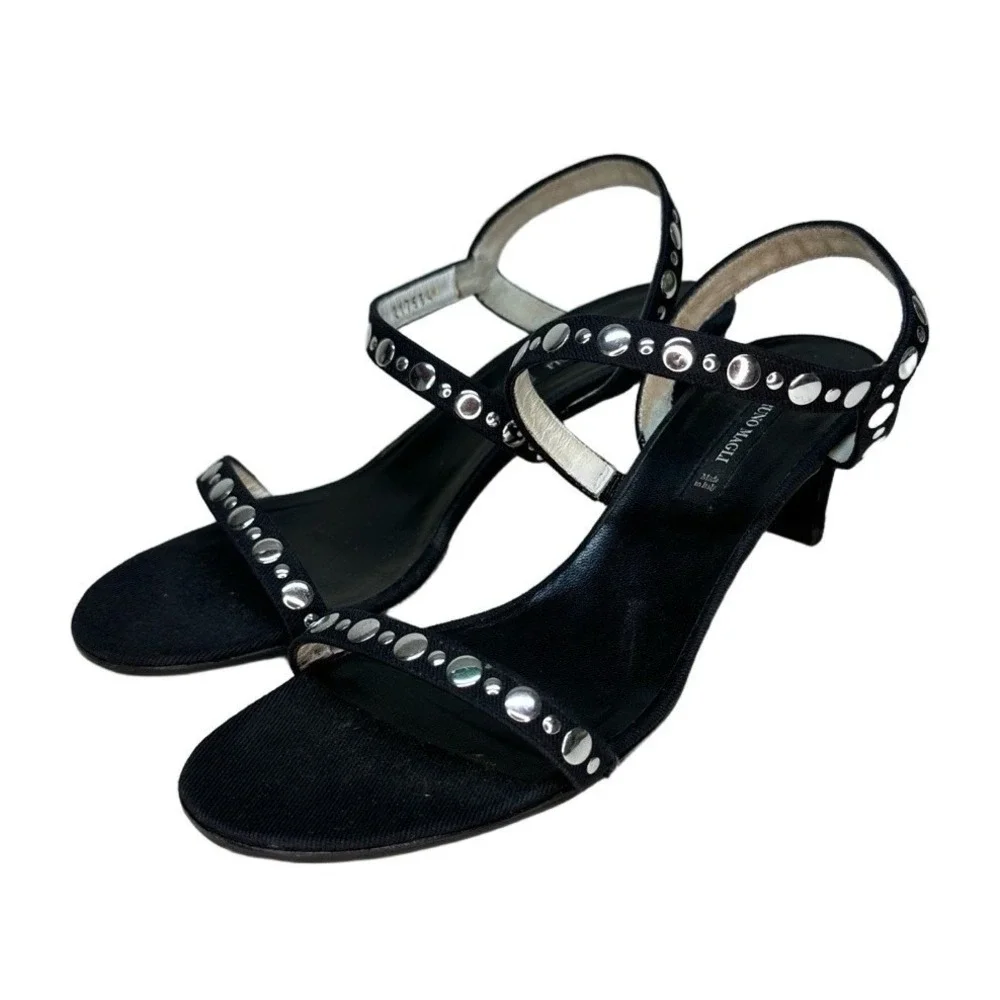 Bruno‎ Magli Womens 36 Black Studded Strappy Kitten Heel Sandals Made Italy 5.5